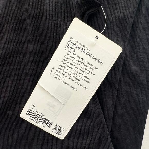 Lululemon Ribbed Modal-Cotton Dress Black NEW Size 10 Athletic Loose Fit - Picture 3 of 5